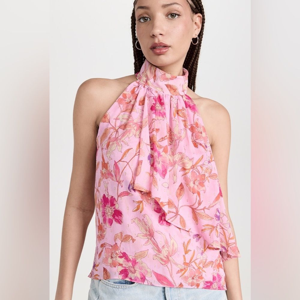 Misa Los Angeles. Pink Anka Sheer Floral Top. Size Medium.